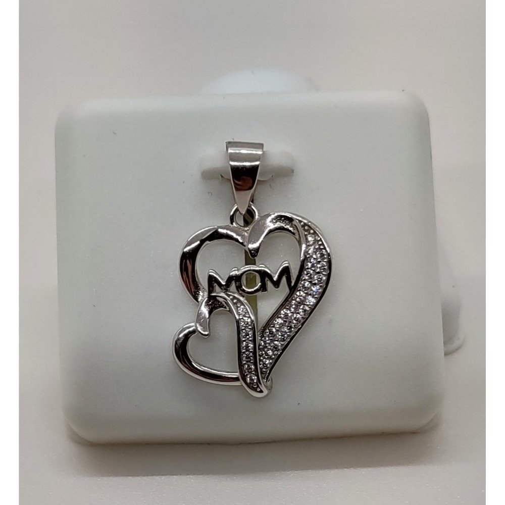 "RJ-P84" 925 Sterling Silver "Mom" Double Heart Cubic Zirconia Pendant